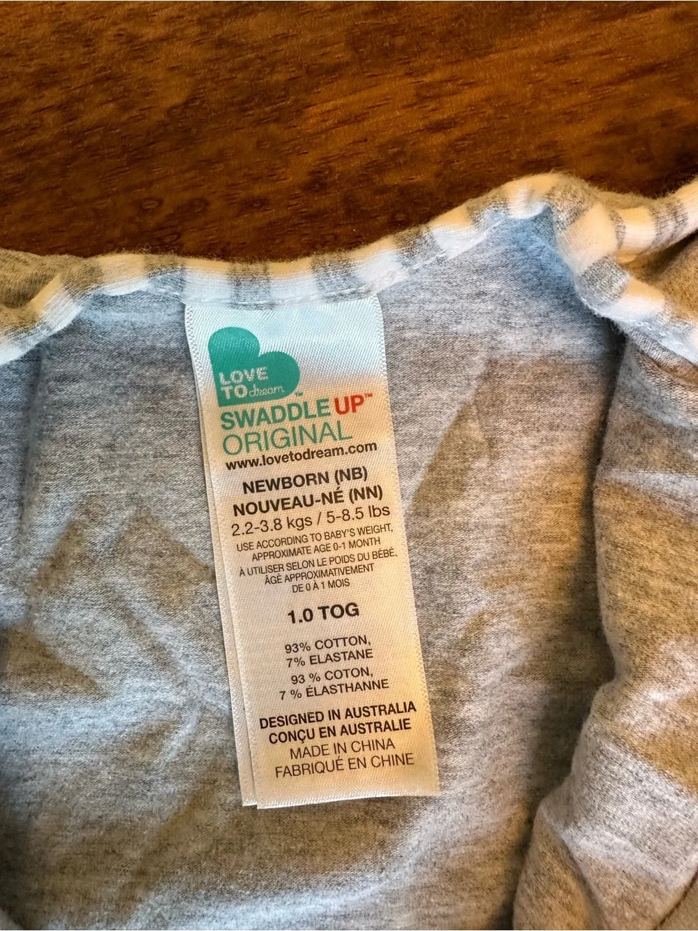 Love to Dream Gray Swaddle Sleep Sack with Stripe Trim